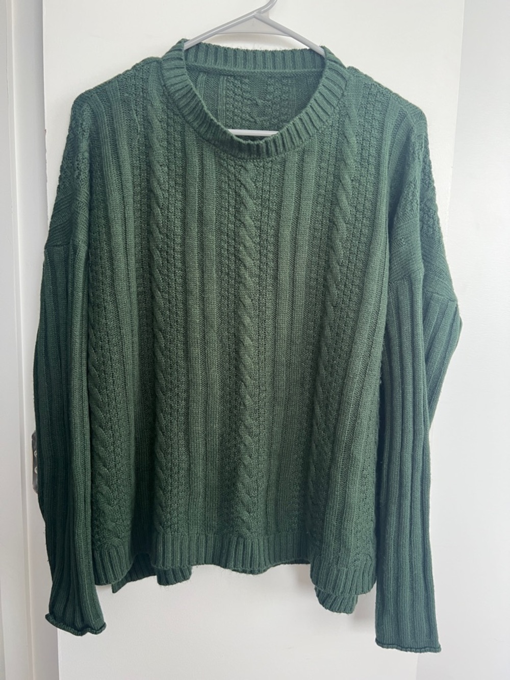 Olive Green Cable Knit Crewneck Sweater